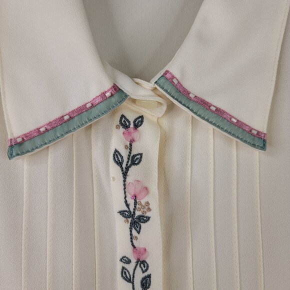 VTG Deadstock Koret Alabaster Embroidered Blouse Sz 16 Long Sleeve Renaissance - Picture 2 of 13